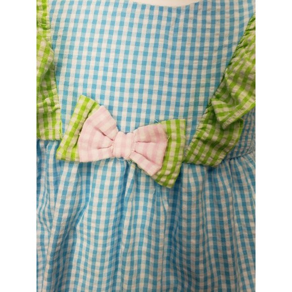 Rare Editions 6-9 months Gingham Blue Green Unicorn Dress - Picture 7 of 8